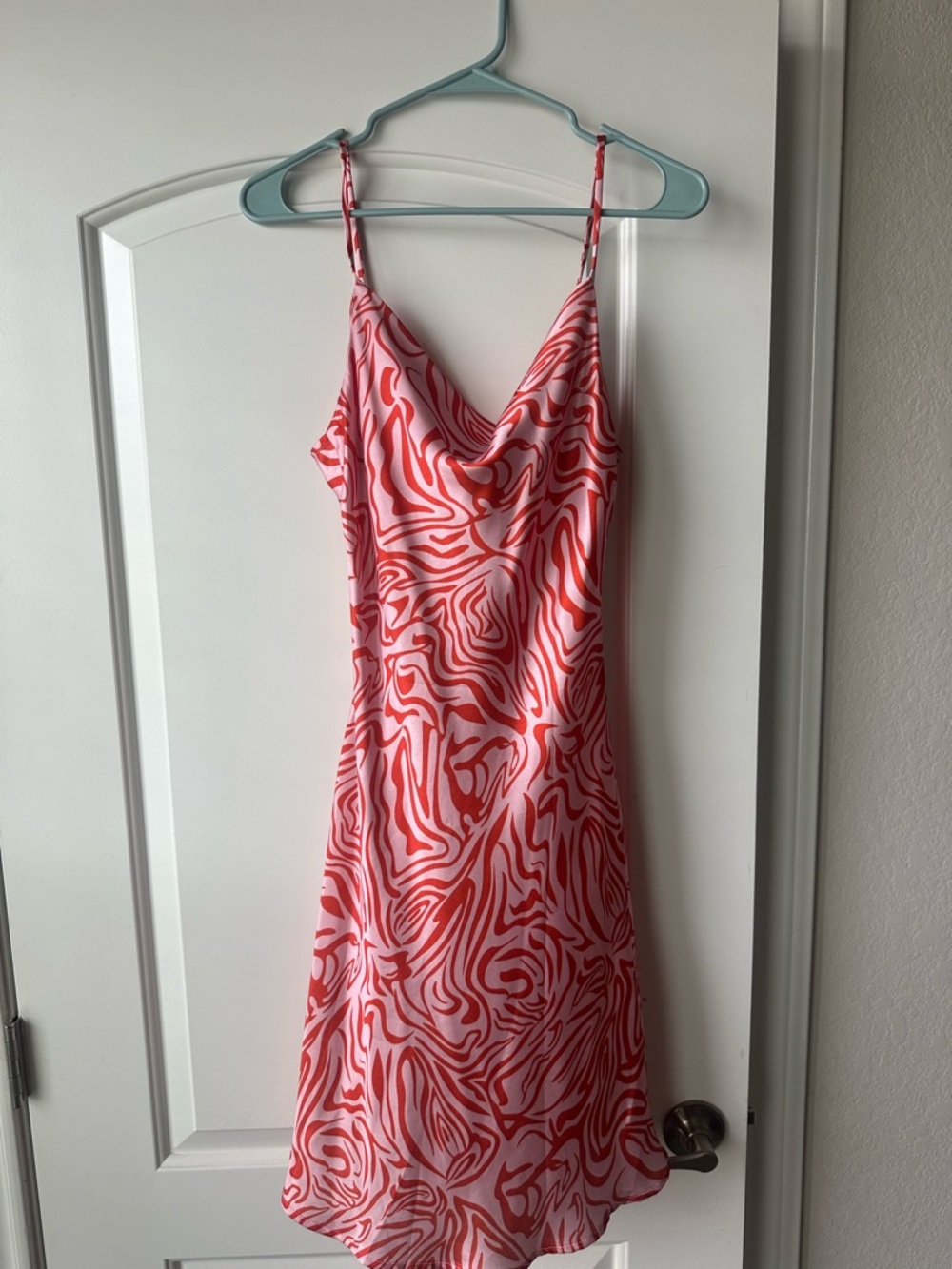 Nasty Gal Pink & Red Swirl Cowl Slip Midi Dress